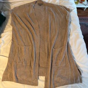 Barefoot dreams cozy chic ultra lite sleeveless taupe long cardigan sweater